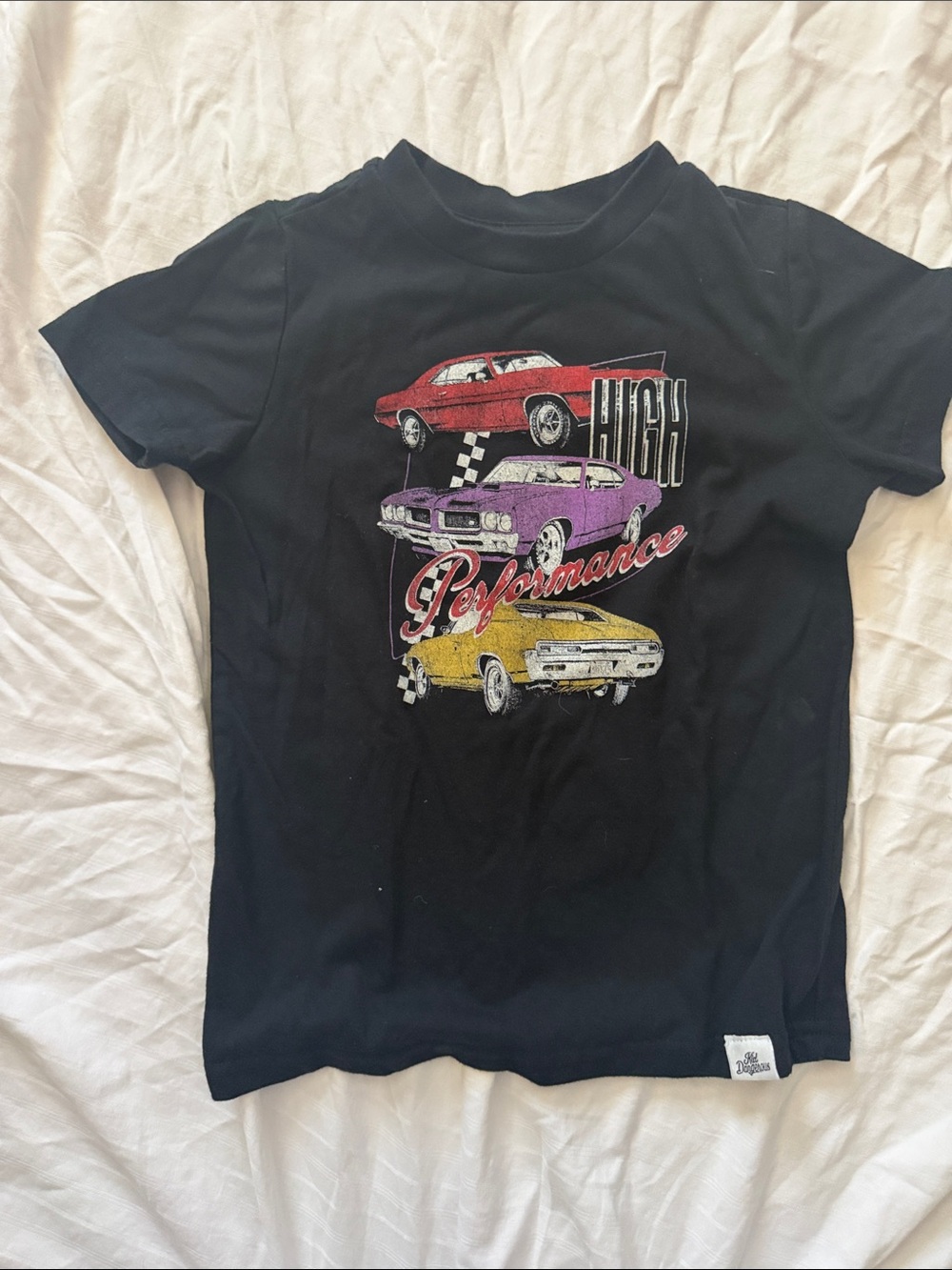 Kid Dangerous Black Tee with Red, Purple & Yellow Cars Graphic